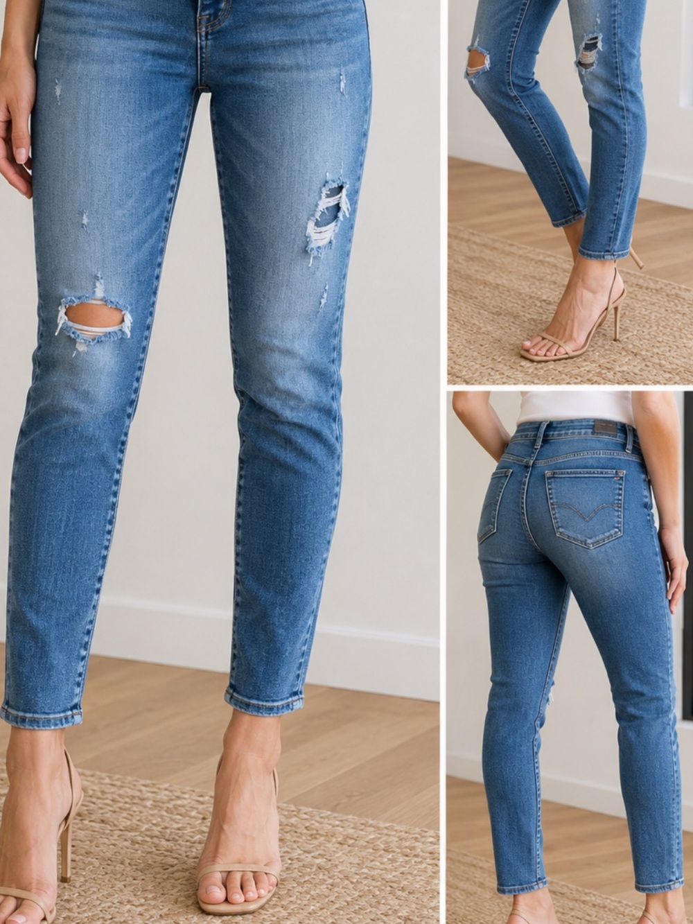 Hudson Jeans Women’s  Distressed Dark Blue Slim Straight Jeans